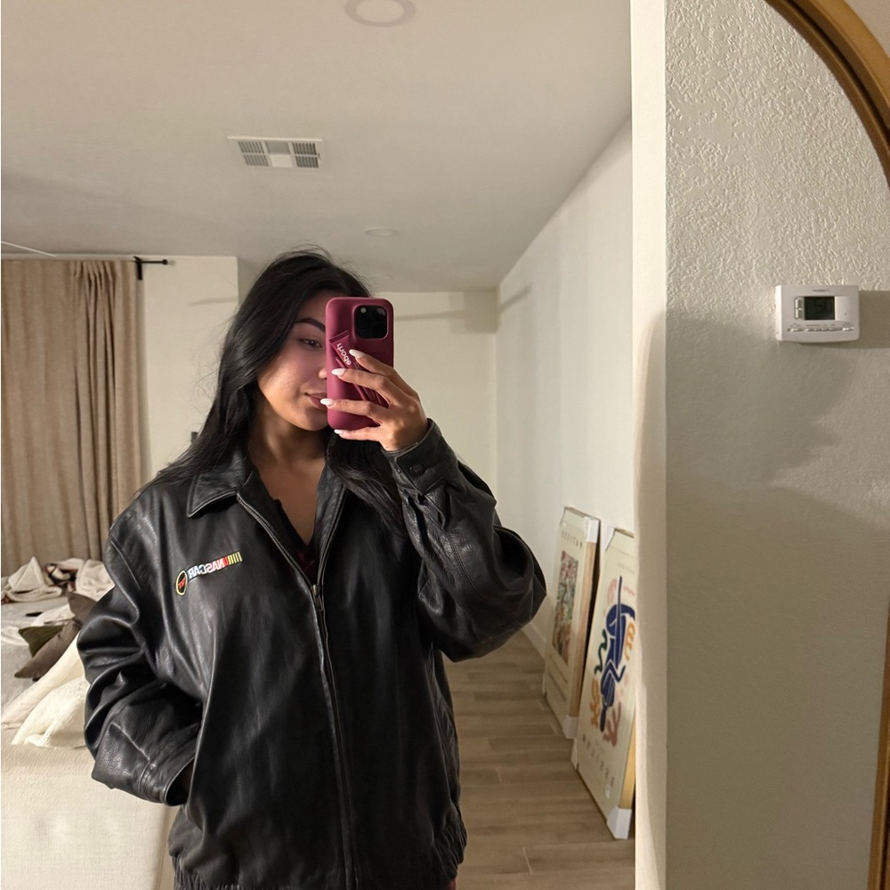 Black nascar 100% Leather Jacket